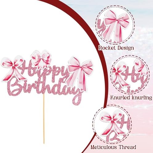 Pink Bow Coquette Cake Topper for Birthday Decorations