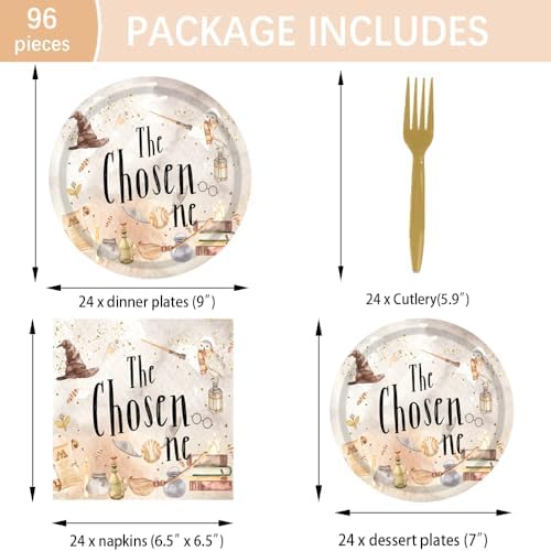 96PCS Wizard Themed Plates Napkins Forks Party Set for 24 Guests