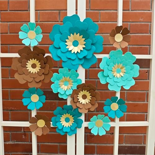 Turquoise Chocolate Paper Flowers Set of 12 for Decor