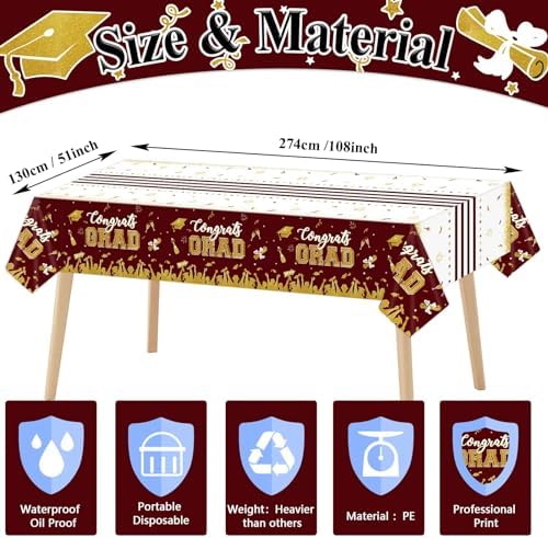 Chiazllta 3 Piece Graduation Tablecloth Set Maroon Gold
