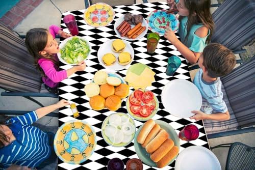 3pcs Black White Checkered Tablecloths for Halloween Parties