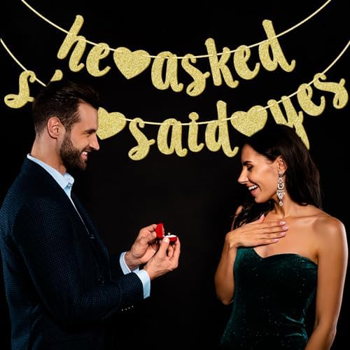 He Asked She Said Yes Gold Glitter Banner Wedding Decor