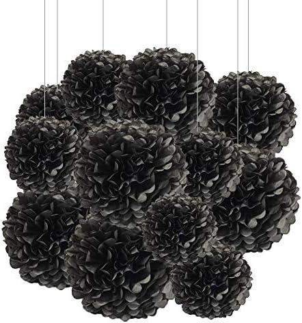 Aimto 12pcs Black Paper Pom Poms for Party Decorations