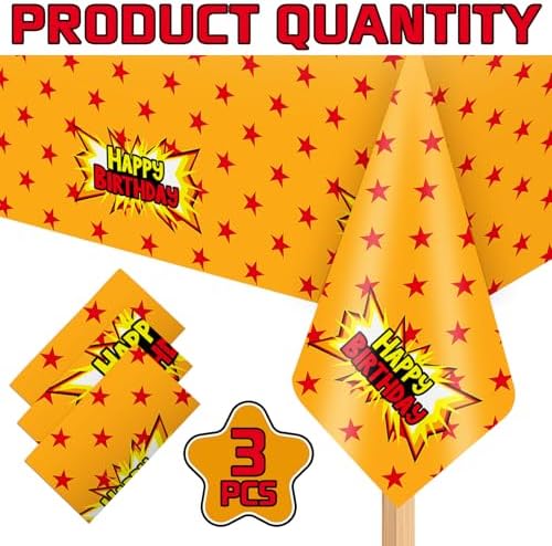 3Pcs Anime Party Tablecloth Yellow Red Stars Print