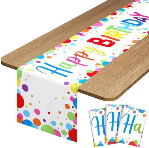 Oudain 3 Pcs Polka Dot Happy Birthday Table Runner 71x13 Inches