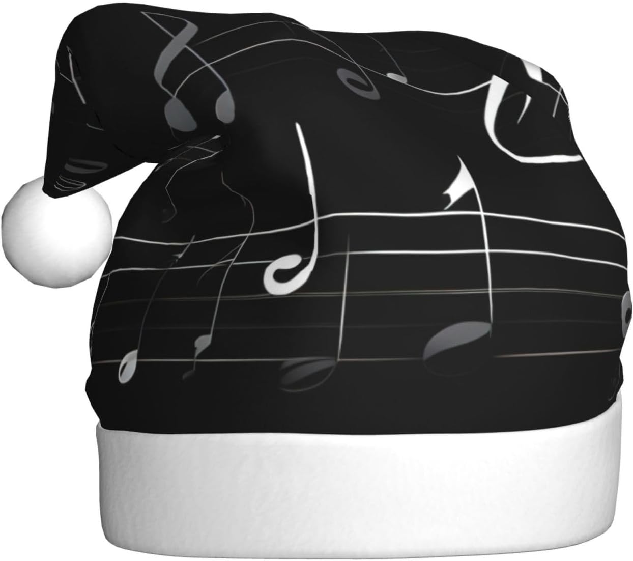 QINZHENG Black Music Notes Print Santa Hat for Women