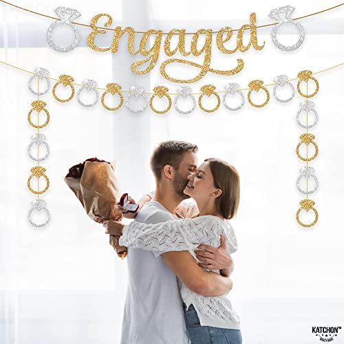 KatchOn Gold and Silver Glitter Engagement Banner - 10 Feet 2 Strings No DIY