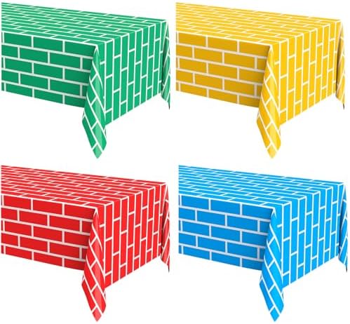Oudain 4pcs 54x108 Inch Building Block Tablecloths for Kids Birthday Party