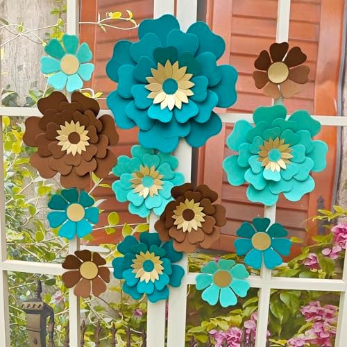 Turquoise Chocolate Paper Flowers Set of 12 for Decor