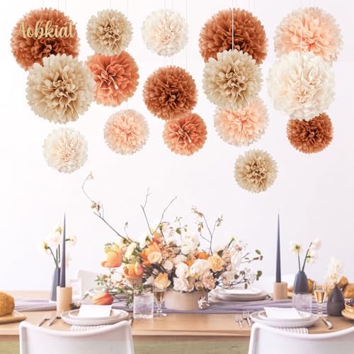 AOBKIAT Tissue Paper Pom Poms 16 PCS Fall Wedding Decorations