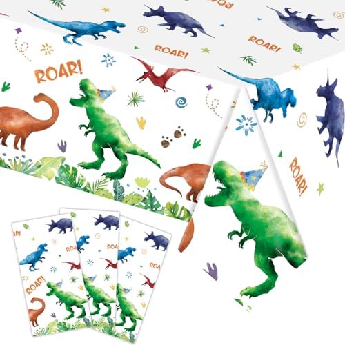 3 Pcs Dinosaur Tablecloth for Kids Birthday Party