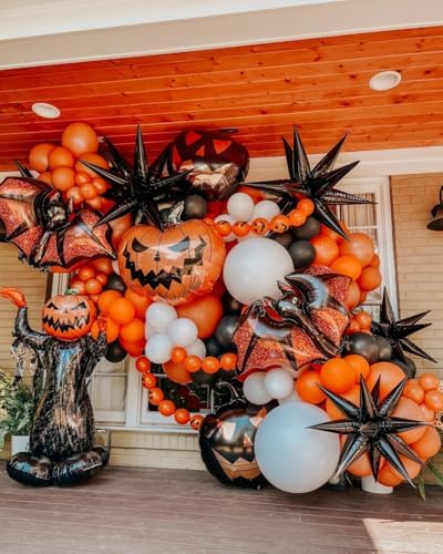 Orange and White Balloon Arch Kit 140Pcs with Garland Strip and Glue Dots
