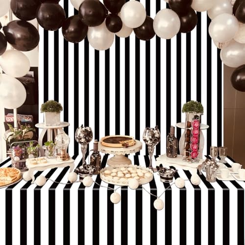 4 Pcs Black and White Stripes Tablecloths 51x86in
