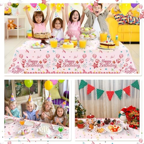 Oudain 3 Pcs Pink Birthday Tablecloths