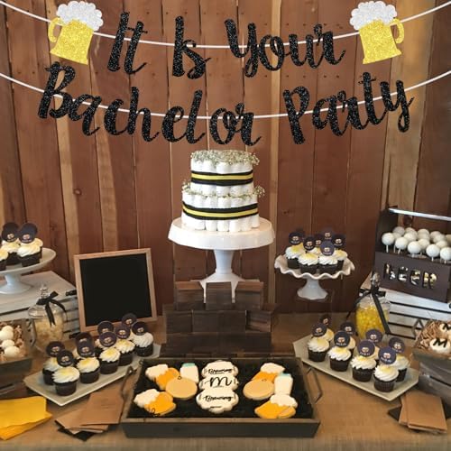 Sursurprise Bachelor Party Banner Black Gold Rectangular