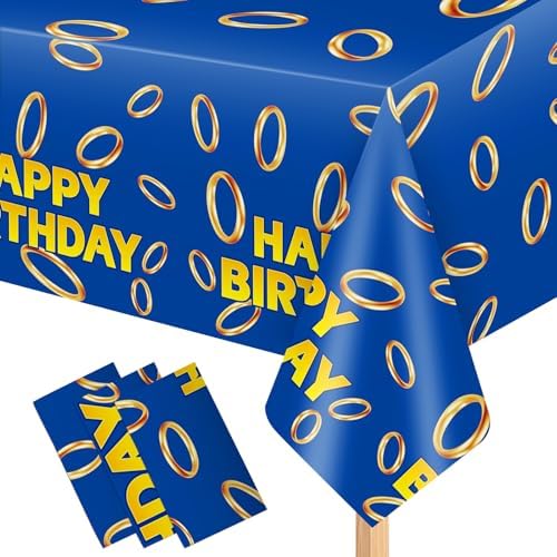 3 Pcs Blue with Gold Ring Print Tablecloth for Birthday Parties