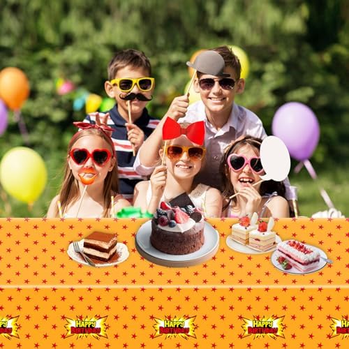 3Pcs Anime Party Tablecloth Yellow Red Stars Print