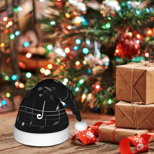 QINZHENG Black Music Notes Print Santa Hat for Women