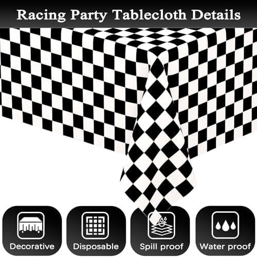 WNINK 2 Pack Black and White Checkered Party Tablecloths