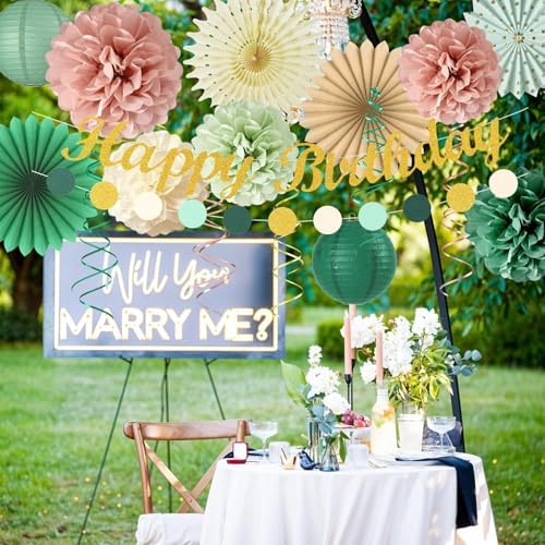 FunHot Sage Green and Dusty Pink Party Decorations Set