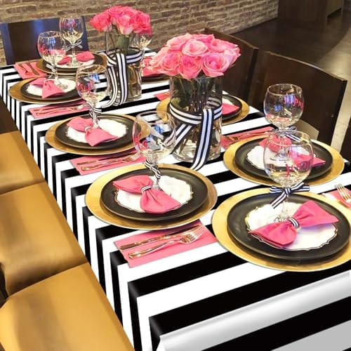 4 Pcs Black and White Stripes Tablecloths 51x86in