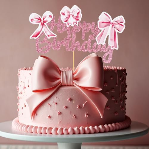 Pink Bow Coquette Cake Topper for Birthday Decorations