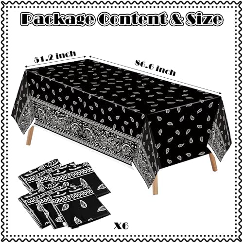K1tpde 6PCS Black Bandana Style Tablecloths