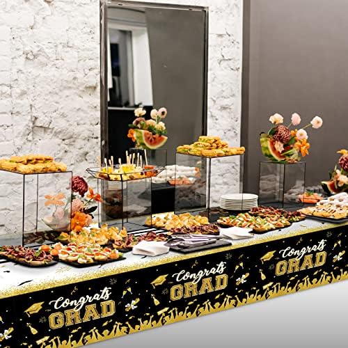 Chiazllta 3 Piece Black Gold Graduation Tablecloths