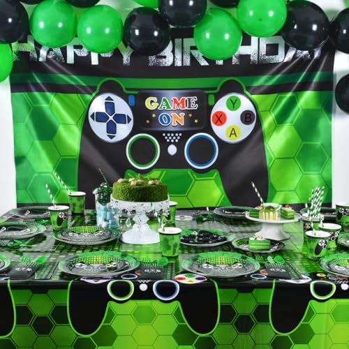 WERNNSAI Video Game Table Cover 108x54 Inch Disposable Plastic Tablecloth
