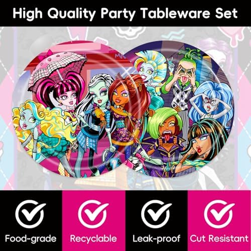 40Pack Monst-High Birthday Party Supplies with Plates and Napkins