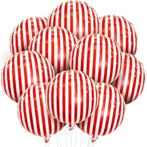 KatchOn Red and White Striped Balloons 18 Inch Pack of 10