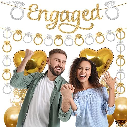 KatchOn Gold and Silver Glitter Engagement Banner - 10 Feet 2 Strings No DIY