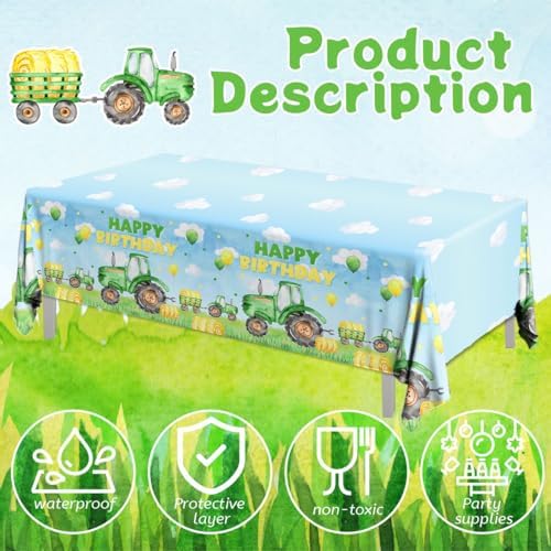 3pcs Tractor Birthday Tablecloths for Boys Party Decorations
