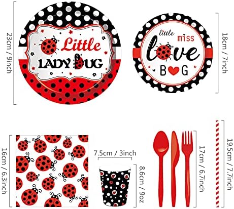 141 PCS Ladybug Birthday Party Supplies - Disposable Tableware for 16 Guests