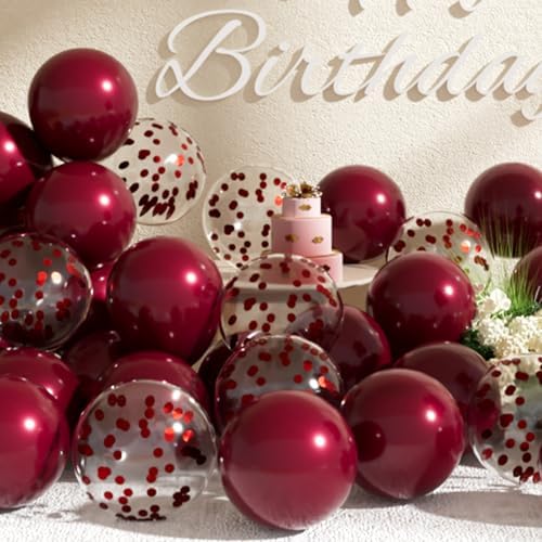 SUWEN Burgundy Balloons and Confetti Set 47PCS