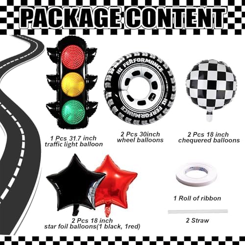 7Pcs Race Car Party Balloon Set with Traffic Light and Checkered Balloons