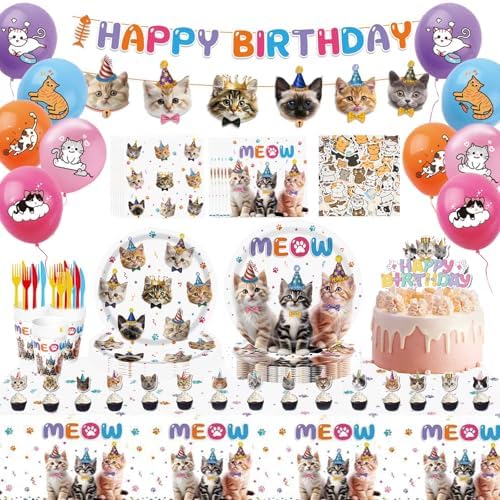 Lousuip 174pcs Cat Birthday Party Decorations Set
