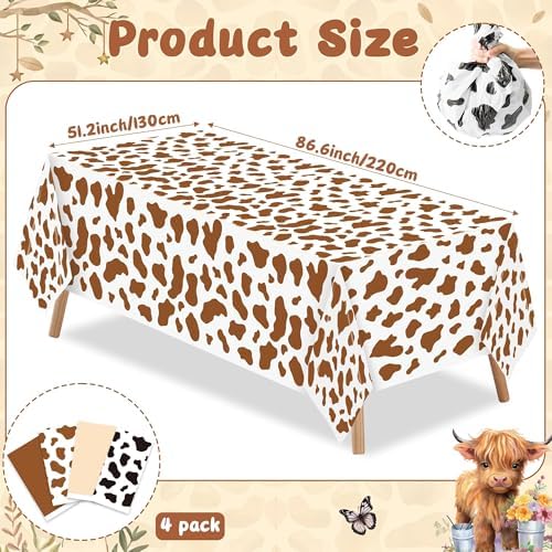 Highland Cow Party Tablecloths 4Pcs Birthday Decor Table Covers