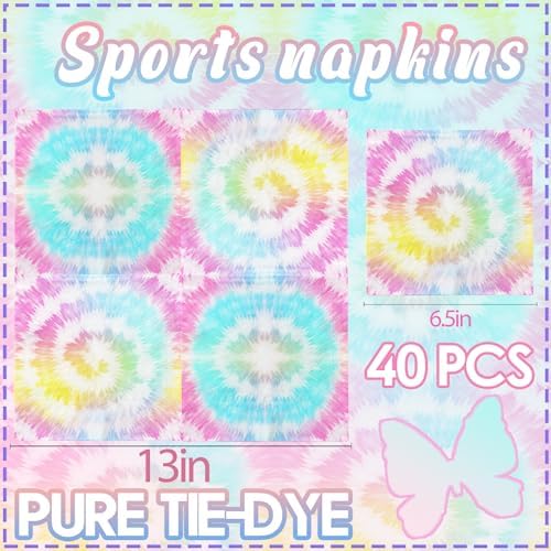 Tie Dye Birthday Napkins 40 Pcs Rainbow Party Decor