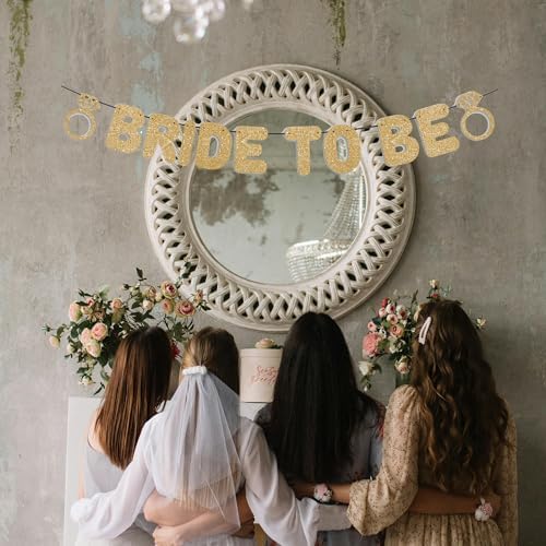 Bridal Shower Banner with Gold Glitter and Diamond Rings