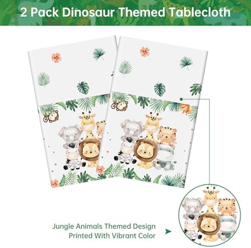 2 Pcs Jungle Safari Tablecloth - Plastic Animals Party Cover