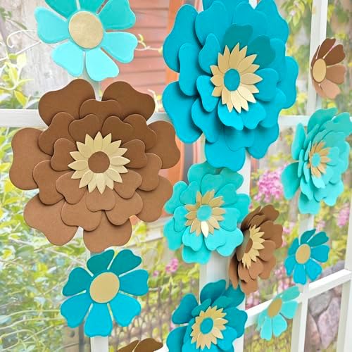 Turquoise Chocolate Paper Flowers Set of 12 for Decor