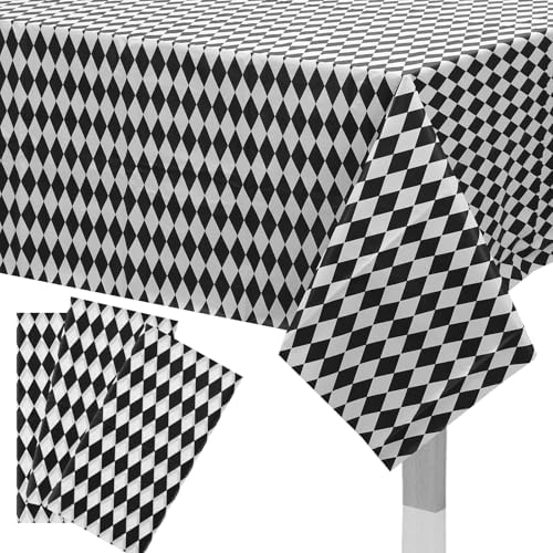 3pcs Black White Checkered Tablecloths for Halloween Parties