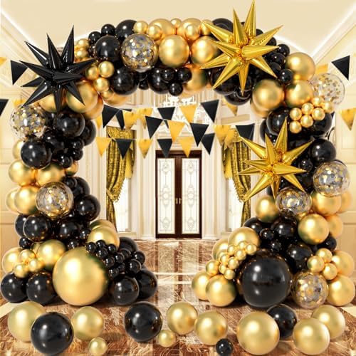 Bonropin Black and Gold Balloon Garland Arch Kit 158pcs