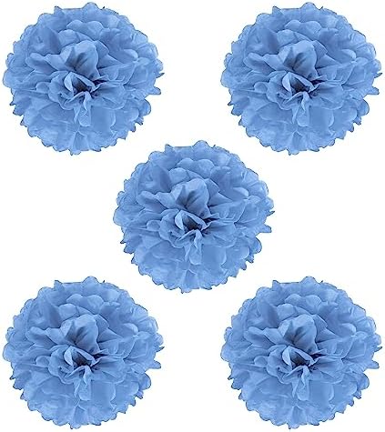 PATIKIL 8 Inch Lake Blue Tissue Pom Poms 5 Pack