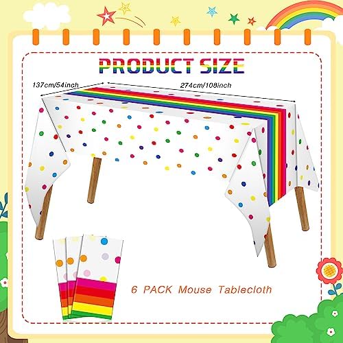 Irenare Rainbow Polka Dot Plastic Tablecloth Set 6 Pcs 54x108 Inch