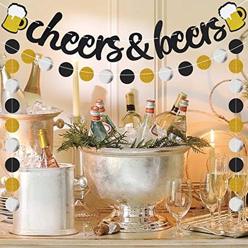 Cheers Beers Black Glitter Circle Dots Garland for Parties