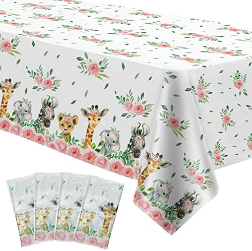 Safari Tablecloth for Girls - 4 Pack Jungle Party Decor