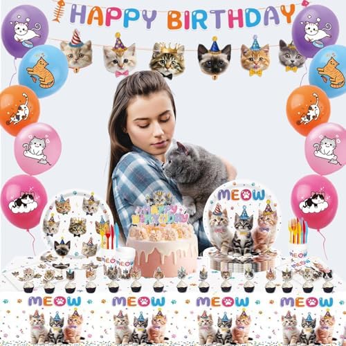 Lousuip 174pcs Cat Birthday Party Decorations Set