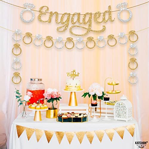 KatchOn Gold and Silver Glitter Engagement Banner - 10 Feet 2 Strings No DIY